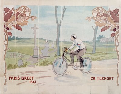 Charles Terront compitiendo en la primera carrera ciclista de larga distancia de la historia en 1891, entre París y Brest. de Ernest Montaut