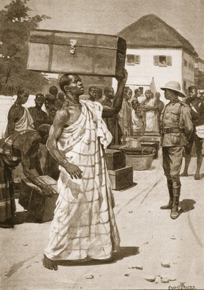 Transportistas partiendo del Castillo de Cape Coast hacia Kumassi, ilustración de 