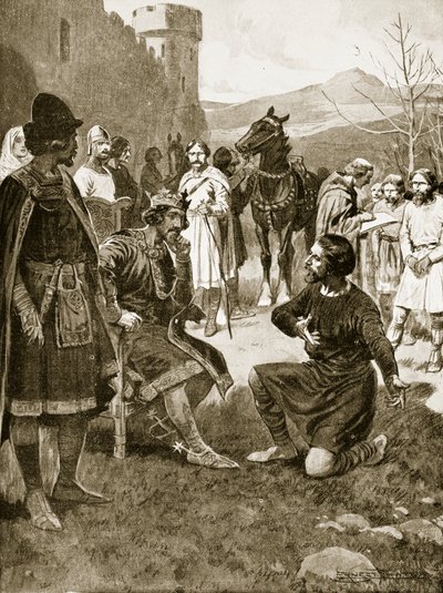 David, rey de Escocia, imparte justicia, ilustración de 