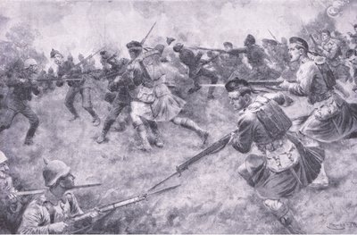 Carga valiente de los London Scottish, de Historia de la Gran Guerra Vol 3 publicado por Waverley Book Co Limited, c.1920 de Ernest Prater