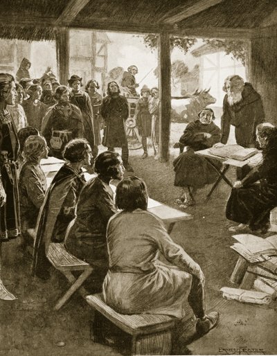 La fundación de Cambridge en 1109, ilustración de 