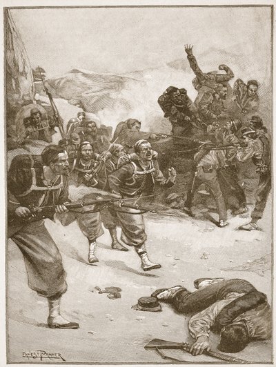 Los zuavos tomaron una de las barricadas con una carga de bayoneta, ilustración de 