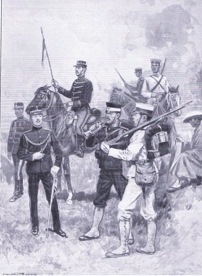 Tipos de soldados japoneses, ilustración de la Historia de la Guerra Ruso-Japonesa de Cassell Vol 1, c.1900 de Ernest Prater