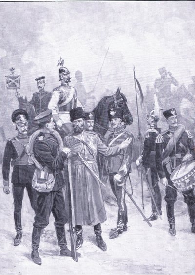 Tipos de soldados rusos, ilustración de la Historia de la Guerra Ruso-Japonesa de Cassell Vol 1, c.1900 de Ernest Prater