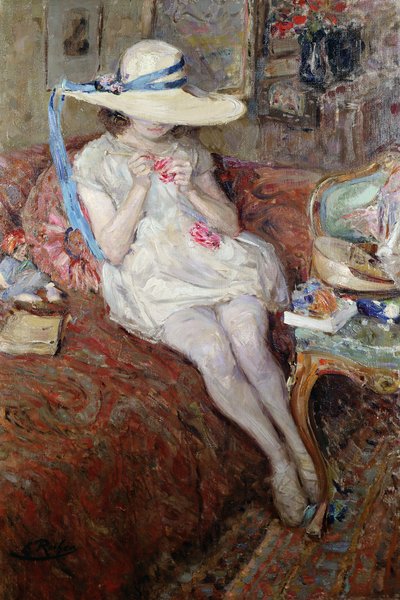 Joven con sombrero de paja de Ernest Rocher