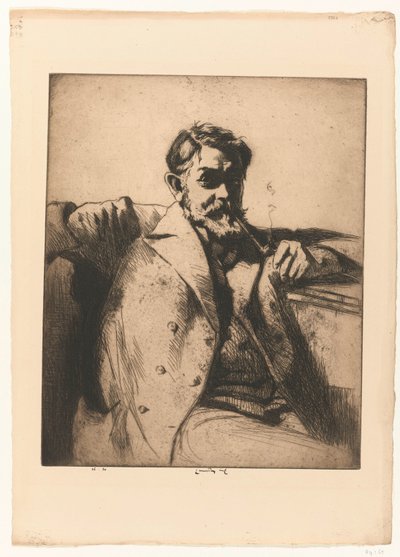 Retrato de Sir Frank Brangwyn con pipa de Ernest Stephen Lumsden (signed by artist)