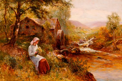 Una joven recogiendo flores de primavera de Ernest Walbourn
