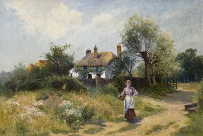 Paisaje con mujer de cabaña, finales del siglo XIX-XX de Ernest Walbourn