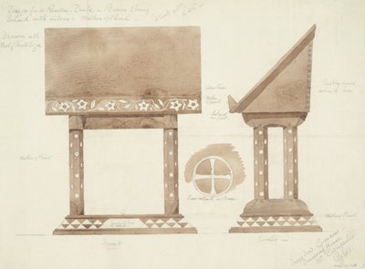 Diseño para Escritorio de Lectura en Ébano Marrón, con Incrustaciones de Plata y Nácar, c.1905-15 de Ernest William Gimson
