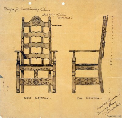 Diseño para Silla de Santuario, c.1905-25 de Ernest William Gimson