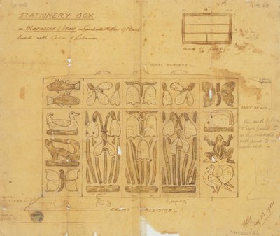 Diseño para Caja de Papelería en Ébano de Macasar con Incrustaciones de Nácar, 1904 de Ernest William Gimson