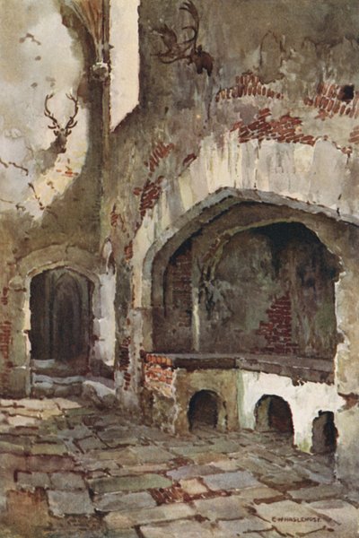 Un rincón de la cocina de Wolsey (litografía en color) de Ernest William Haslehust
