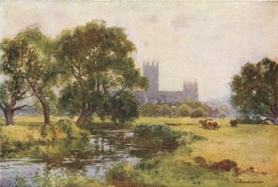 Canterbury desde el Stour (litografía en color) de Ernest William Haslehust