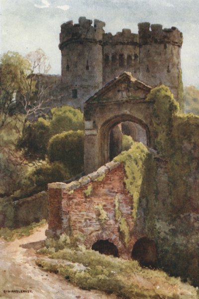 Castillo de Carisbrooke (litografía en color) de Ernest William Haslehust