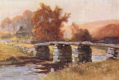 Puente Clapper, Postbridge (litografía en color) de Ernest William Haslehust