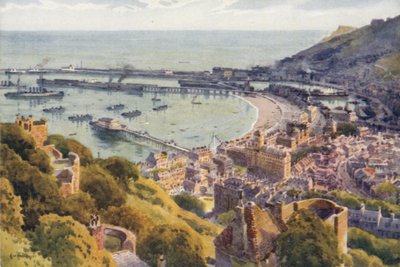 El puerto de Dover desde el castillo (litografía en color) de Ernest William Haslehust