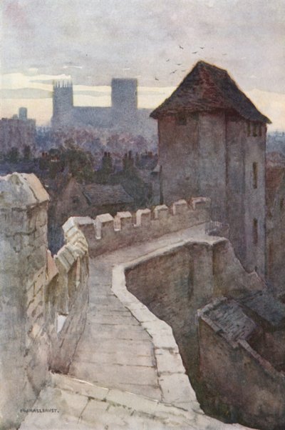 Fishergate Postern from the Walls (litografía en color) de Ernest William Haslehust