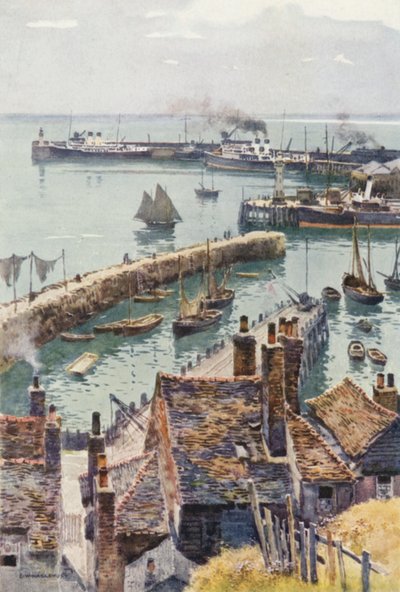 Puerto de Folkestone desde Eastcliffe (litografía en color) de Ernest William Haslehust