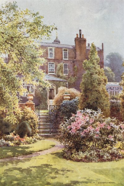 Gadshill Place desde los jardines (litografía en color) de Ernest William Haslehust