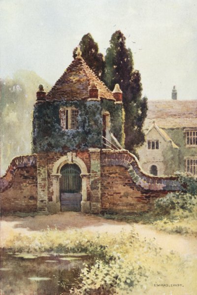 Puerta de entrada, Poxwell Manor House (litografía en color) de Ernest William Haslehust