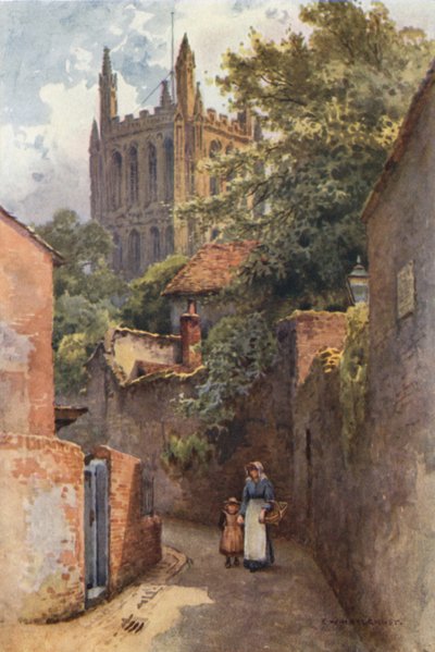 La calle Gwynne desde el lugar de nacimiento de Nell Gwynne (litografía en color) de Ernest William Haslehust