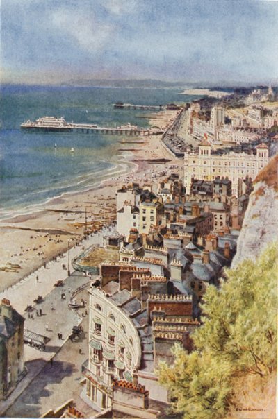 Hastings y St. Leonards desde el castillo (litografía en color) de Ernest William Haslehust