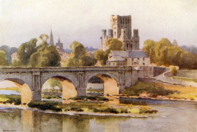 Kelso: El río Tweed y las ruinas de la abadía (litografía en color) de Ernest William Haslehust