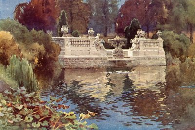 Fuente de Lancaster Gate, Jardines de Kensington (litografía en color) de Ernest William Haslehust