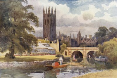 Magdalen College desde el Cherwell (litografía en color) de Ernest William Haslehust
