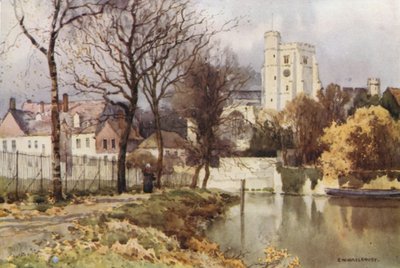 Maidstone, Iglesia de Todos los Santos y el Palacio (litografía en color) de Ernest William Haslehust