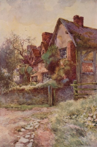 Casa de Mary Arden, Stratford-on-Avon (litografía en color) de Ernest William Haslehust