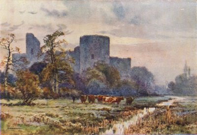 Castillo de Pevensey desde los Meadwos (litografía en color) de Ernest William Haslehust