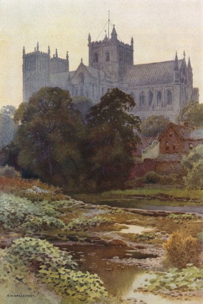 Ripon Minster desde el río (litografía en color) de Ernest William Haslehust