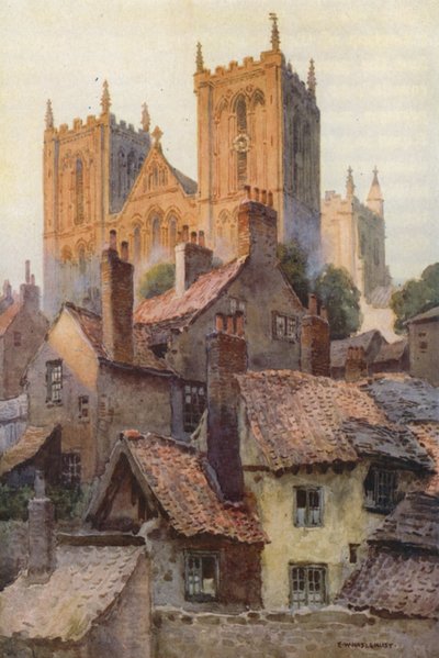 Ripon: La catedral desde el casco antiguo (litografía en color) de Ernest William Haslehust