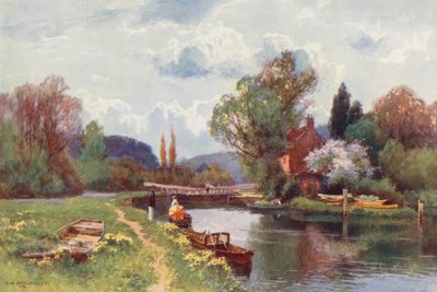 Río Támesis: Hurley Lock (litografía en color) de Ernest William Haslehust
