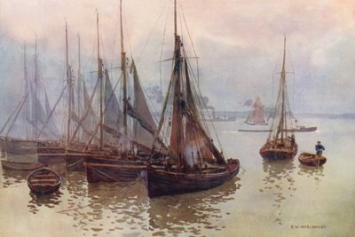 Río Támesis: The Shrimping Fleet, Gravesend (litografía en color) de Ernest William Haslehust