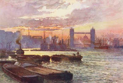 Río Támesis: El puente de la Torre (litografía en color) de Ernest William Haslehust