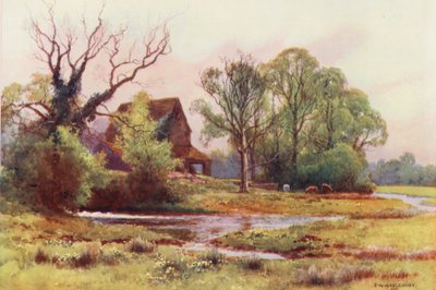 Río Támesis: Molino de Upper Somerford (litografía en color) de Ernest William Haslehust