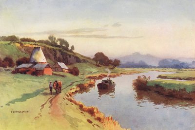 Río Támesis: Vista desde el puente de Sutton (litografía en color) de Ernest William Haslehust