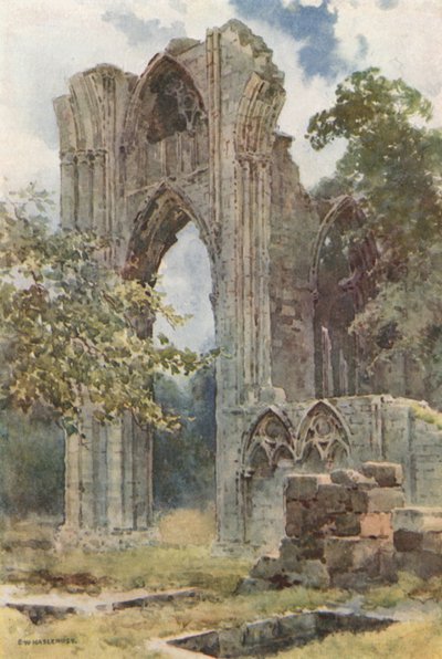 Ruinas de la Abadía de Santa María (litografía en color) de Ernest William Haslehust