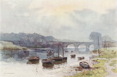 Pescadores de salmón en Chester (litografía en color) de Ernest William Haslehust