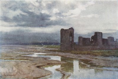 Sands of Dee, Flint Castle (litografía en color) de Ernest William Haslehust