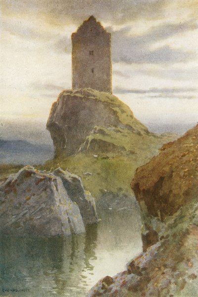 Torre de Smailholm (litografía en color) de Ernest William Haslehust