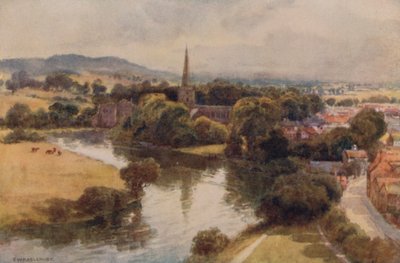 Stratford-on-Avon desde el Memorial Theatre (litografía en color) de Ernest William Haslehust