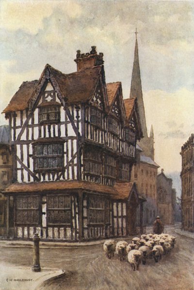 The Black-and-White House, High Town (litografía en color) de Ernest William Haslehust