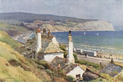 The Fine Sweep of Swanage Bay (litografía en color) de Ernest William Haslehust