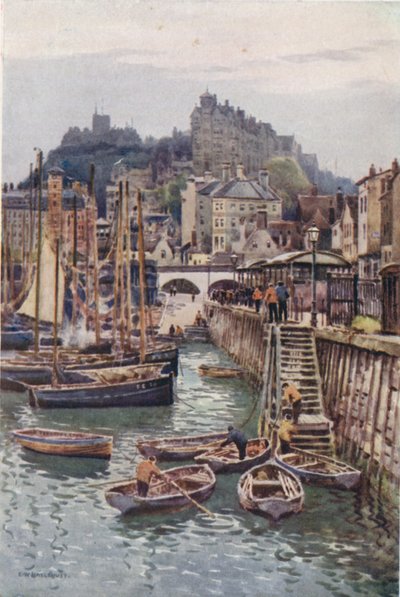 El puerto pesquero, Folkestone (litografía en color) de Ernest William Haslehust