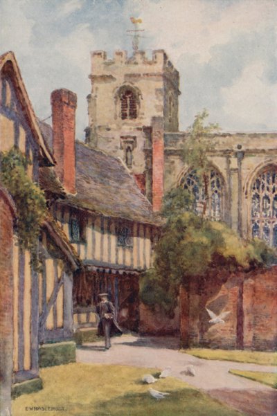 The Grammar School and Guild Chapel, Stratford-on-Avon (litografía en color) de Ernest William Haslehust
