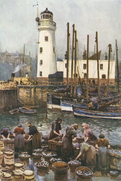 El puerto durante la temporada del arenque (litografía en color) de Ernest William Haslehust