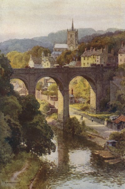 El casco antiguo de Knaresborough (litografía en color) de Ernest William Haslehust